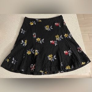 Ann Taylor Black Multi-Color Floral Embroidered Eyelet A-line Skirt Size 6